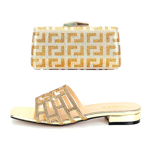 Italian Design Shoe/Bag Set with Crystal Diamond